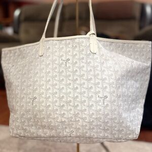 Goyard Saint Louis PM Tote – White/Grey Chevron – With Pochette
